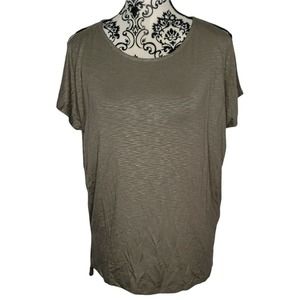 Tahari Slit Sleeve Modal T-Shirt Size M Olive Green